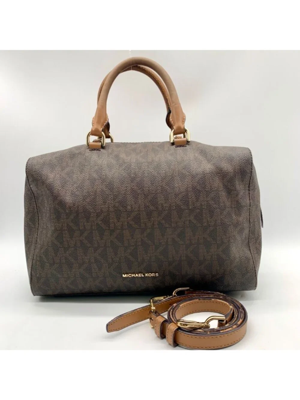 Michael Kors Large Brown Monogram Coated Canvas Kirby Satchel
